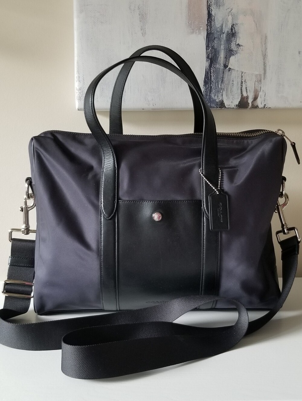 Coach Charles Slim Brief Bag Nylon & Leather Crossbody Strap F21087